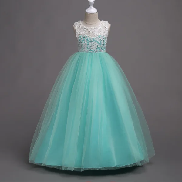 Chic / Beautiful Red Flower Girl Dresses 2020 A-Line / Princess Scoop Neck Sleeveless Floor-Length / Long Ruffle