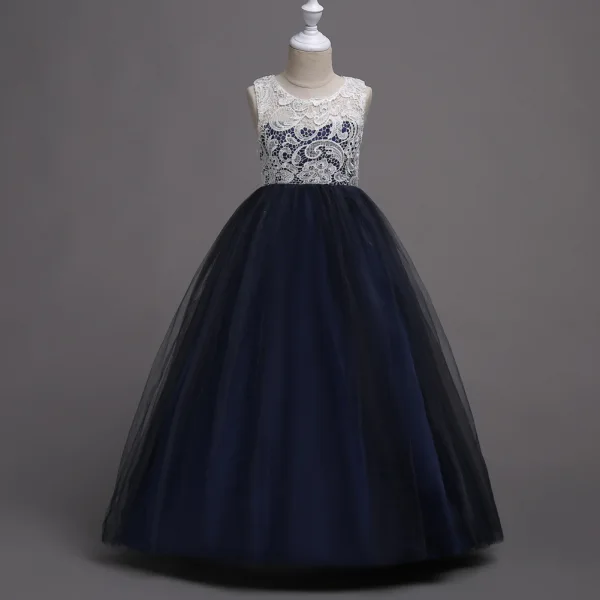 Chic / Beautiful Red Flower Girl Dresses 2020 A-Line / Princess Scoop Neck Sleeveless Floor-Length / Long Ruffle