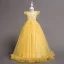 Classic Yellow Birthday Flower Girl Dresses 2020 Ball Gown Scoop Neck Sleeveless Appliques Lace Rhinestone Floor-Length / Long Ruffle