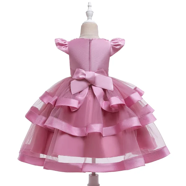 Lovely Candy Pink Birthday Flower Girl Dresses 2020 Ball Gown Scoop Neck Sleeveless Beading Pearl Bow Sash Tea-length Cascading Ruffles