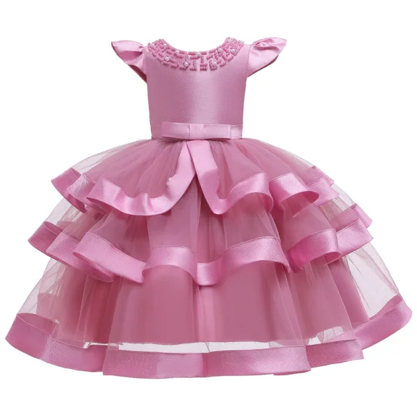 Lovely Candy Pink Birthday Flower Girl Dresses 2020 Ball Gown Scoop Neck Sleeveless Beading Pearl Bow Sash Tea-length Cascading Ruffles