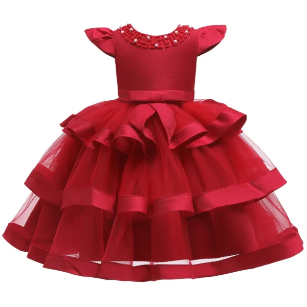 Lovely Candy Pink Birthday Flower Girl Dresses 2020 Ball Gown Scoop Neck Sleeveless Beading Pearl Bow Sash Tea-length Cascading Ruffles