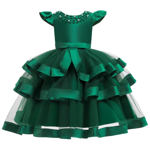 Lovely Candy Pink Birthday Flower Girl Dresses 2020 Ball Gown Scoop Neck Sleeveless Beading Pearl Bow Sash Tea-length Cascading Ruffles