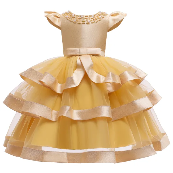 Lovely Candy Pink Birthday Flower Girl Dresses 2020 Ball Gown Scoop Neck Sleeveless Beading Pearl Bow Sash Tea-length Cascading Ruffles