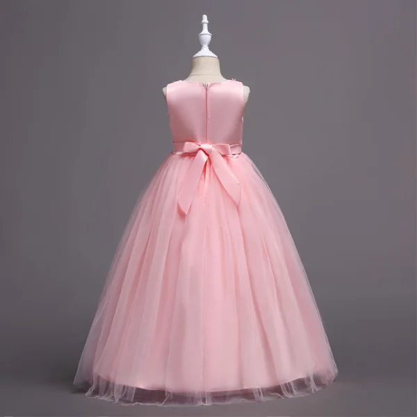 Classic Pearl Pink Flower Girl Dresses 2020 Ball Gown Scoop Neck Sleeveless Backless Appliques Lace Flower Sash Floor-Length / Long Ruffle