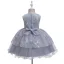 Lovely Grey Birthday Flower Girl Dresses 2020 Ball Gown Scoop Neck Sleeveless Appliques Lace Bow Sash Short Ruffle