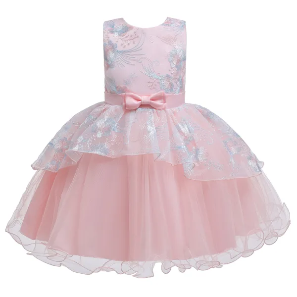 Lovely Grey Birthday Flower Girl Dresses 2020 Ball Gown Scoop Neck Sleeveless Appliques Lace Bow Sash Short Ruffle