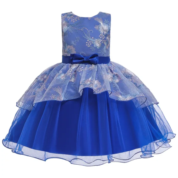 Lovely Grey Birthday Flower Girl Dresses 2020 Ball Gown Scoop Neck Sleeveless Appliques Lace Bow Sash Short Ruffle