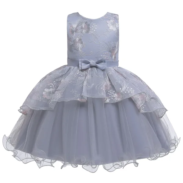 Lovely Grey Birthday Flower Girl Dresses 2020 Ball Gown Scoop Neck Sleeveless Appliques Lace Bow Sash Short Ruffle