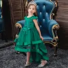 Vintage / Retro Dark Green Birthday Flower Girl Dresses 2020 Princess Scoop Neck Cap Sleeves Appliques Lace Asymmetrical Cascading Ruffles