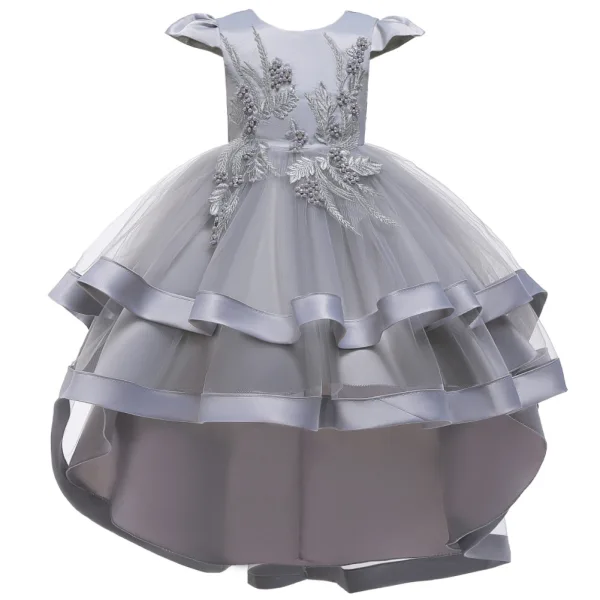 Vintage / Retro Dark Green Birthday Flower Girl Dresses 2020 Princess Scoop Neck Cap Sleeves Appliques Lace Asymmetrical Cascading Ruffles
