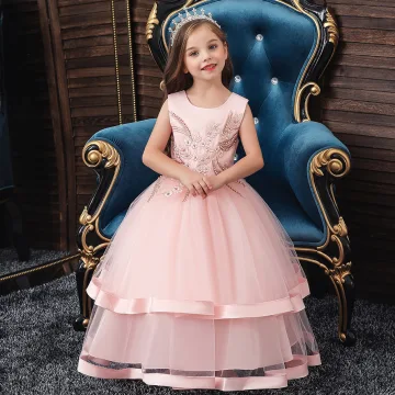 Chic Beautiful Birthday Blushing Pink Flower Girl Dresses 2020 Ball Gown Scoop Neck Sleeveless Appliques Lace Pearl Floor Length Long Ruffle