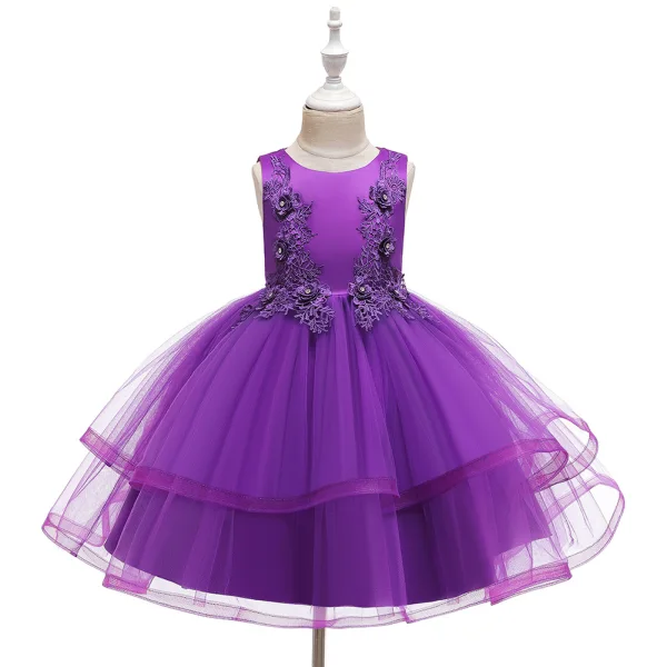 Chic / Beautiful Champagne Birthday Flower Girl Dresses 2020 Ball Gown Scoop Neck Sleeveless Appliques Lace Rhinestone Short Ruffle