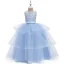 Chic / Beautiful Royal Blue Birthday Flower Girl Dresses 2020 Ball Gown Scoop Neck Sleeveless Backless Beading Pearl Bow Sash Floor-Length / Long Cascading Ruffles