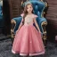 Vintage / Retro Candy Pink Birthday Flower Girl Dresses 2020 Ball Gown Scoop Neck Cap Sleeves Appliques Lace Floor-Length / Long Ruffle
