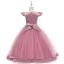 Vintage / Retro Candy Pink Birthday Flower Girl Dresses 2020 Ball Gown Scoop Neck Cap Sleeves Appliques Lace Floor-Length / Long Ruffle