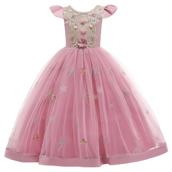 Vintage / Retro Candy Pink Birthday Flower Girl Dresses 2020 Ball Gown Scoop Neck Cap Sleeves Appliques Lace Floor-Length / Long Ruffle