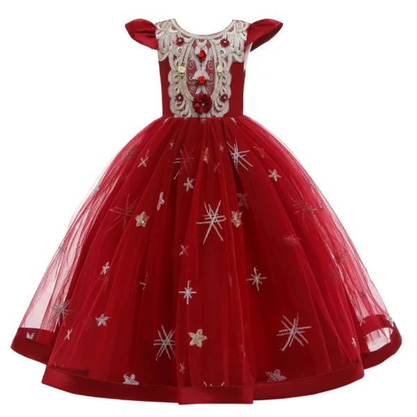 Vintage / Retro Candy Pink Birthday Flower Girl Dresses 2020 Ball Gown Scoop Neck Cap Sleeves Appliques Lace Floor-Length / Long Ruffle