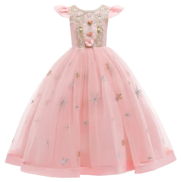 Vintage / Retro Candy Pink Birthday Flower Girl Dresses 2020 Ball Gown Scoop Neck Cap Sleeves Appliques Lace Floor-Length / Long Ruffle