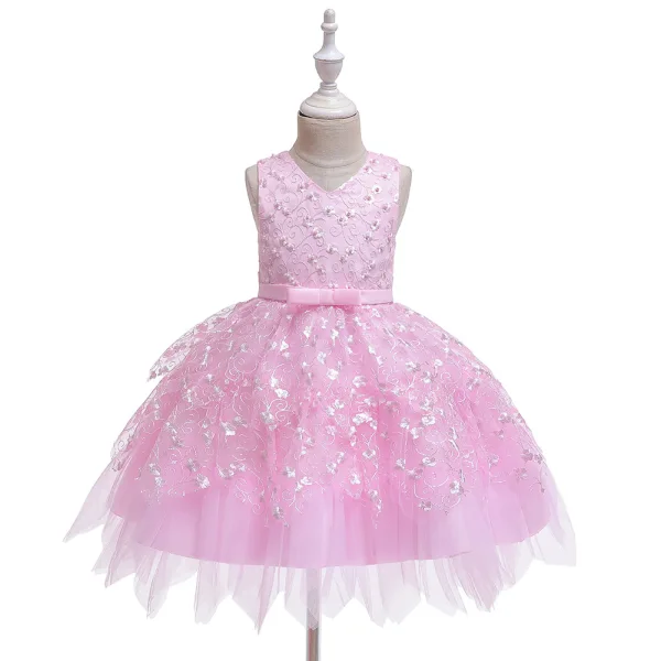 Affordable Candy Pink Birthday Flower Girl Dresses 2020 Ball Gown Scoop Neck Sleeveless Appliques Lace Flower Beading Pearl Short Ruffle