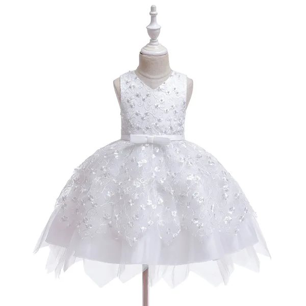 Affordable Candy Pink Birthday Flower Girl Dresses 2020 Ball Gown Scoop Neck Sleeveless Appliques Lace Flower Beading Pearl Short Ruffle