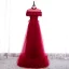 Vintage / Retro Red Lace Evening Dresses  2020 A-Line / Princess See-through High Neck Short Sleeve Feather Floor-Length / Long Formal Dresses