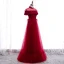 Vintage / Retro Red Lace Evening Dresses  2020 A-Line / Princess See-through High Neck Short Sleeve Feather Floor-Length / Long Formal Dresses