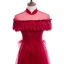Vintage / Retro Red Lace Evening Dresses  2020 A-Line / Princess See-through High Neck Short Sleeve Feather Floor-Length / Long Formal Dresses