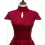 Vintage / Retro Burgundy Evening Dresses  2020 A-Line / Princess High Neck Short Sleeve Beading Glitter Tulle Floor-Length / Long Ruffle Backless Formal Dresses