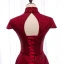 Vintage / Retro Burgundy Evening Dresses  2020 A-Line / Princess High Neck Short Sleeve Beading Glitter Tulle Floor-Length / Long Ruffle Backless Formal Dresses