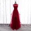 Vintage / Retro Burgundy Evening Dresses  2020 A-Line / Princess See-through High Neck Sleeveless Beading Floor-Length / Long Ruffle Backless Formal Dresses