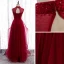 Vintage / Retro Burgundy Evening Dresses  2020 A-Line / Princess See-through High Neck Sleeveless Beading Floor-Length / Long Ruffle Backless Formal Dresses