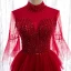 Vintage Rød Selskabskjoler 2020 Prinsesse Gennemsigtig Høj Hals Bell ærmer Beading Pailletter Lange Cascading Flæser Halterneck Kjoler