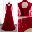 Vintage Rød Selskabskjoler 2020 Prinsesse Gennemsigtig Høj Hals Bell ærmer Beading Pailletter Lange Cascading Flæser Halterneck Kjoler