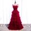 Modest / Simple Burgundy Prom Dresses 2020 A-Line / Princess Spaghetti Straps Sleeveless Floor-Length / Long Cascading Ruffles Backless Formal Dresses