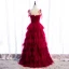 Modest / Simple Burgundy Prom Dresses 2020 A-Line / Princess Spaghetti Straps Sleeveless Floor-Length / Long Cascading Ruffles Backless Formal Dresses