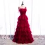 Modest / Simple Burgundy Prom Dresses 2020 A-Line / Princess Spaghetti Straps Sleeveless Floor-Length / Long Cascading Ruffles Backless Formal Dresses