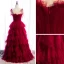 Modest / Simple Burgundy Prom Dresses 2020 A-Line / Princess Spaghetti Straps Sleeveless Floor-Length / Long Cascading Ruffles Backless Formal Dresses