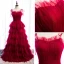 Modest / Simple Burgundy Prom Dresses 2020 A-Line / Princess Spaghetti Straps Sleeveless Floor-Length / Long Cascading Ruffles Backless Formal Dresses