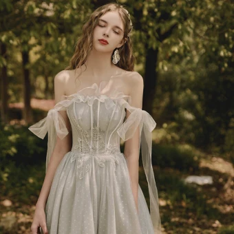 Eleganckie Szary Sukienki Wieczorowe 2020 Princessa Przy Ramieniu Kótkie Rękawy Frezowanie Spleciona Tiulowe Długie Wzburzyć Bez Pleców Sukienki Wizytowe