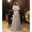 Chic / Beautiful Grey Evening Dresses  2020 A-Line / Princess Scoop Neck Sleeveless Beading Floor-Length / Long Ruffle Backless Formal Dresses