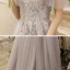 Chic / Beautiful Grey Evening Dresses  2020 A-Line / Princess Scoop Neck Sleeveless Beading Floor-Length / Long Ruffle Backless Formal Dresses