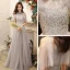 Chic / Beautiful Grey Evening Dresses  2020 A-Line / Princess Scoop Neck Sleeveless Beading Floor-Length / Long Ruffle Backless Formal Dresses