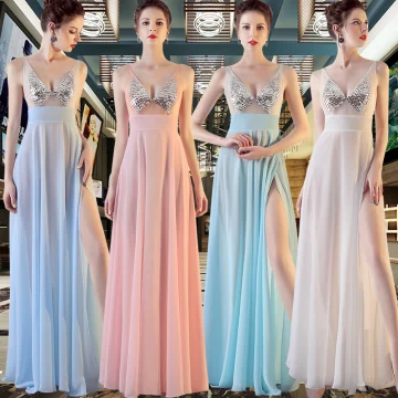 Sexy Chiffon Avondjurken 2020 A Lijn Doorzichtige V Hals Mouwloos Pailletten Split Voorzijde Lange Ruche Ruglooze Gelegenheid Jurken