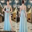 Sexy Chiffon Abendkleider 2020 A Linie Durchsichtige V-Ausschnitt Ärmellos Pailletten Gespaltete Front Lange Rüschen Rückenfreies Festliche Kleider