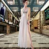 Sexy Chiffon Robe De Soirée 2020 Princesse Transparentes V-Cou Sans Manches Paillettes Fendue devant Longue Volants Dos Nu Robe De Ceremonie