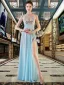 Sexy Chiffon Abendkleider 2020 A Linie Durchsichtige V-Ausschnitt Ärmellos Pailletten Gespaltete Front Lange Rüschen Rückenfreies Festliche Kleider