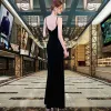 Sexy Velour Evening Dresses  2020 Trumpet / Mermaid Spaghetti Straps Sleeveless Split Front Floor-Length / Long Backless Formal Dresses