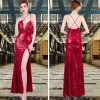 Sexy Sequins Evening Dresses  2020 Trumpet / Mermaid Spaghetti Straps Sleeveless Split Front Floor-Length / Long Backless Formal Dresses
