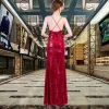Sexy Sequins Evening Dresses  2020 Trumpet / Mermaid Spaghetti Straps Sleeveless Split Front Floor-Length / Long Backless Formal Dresses